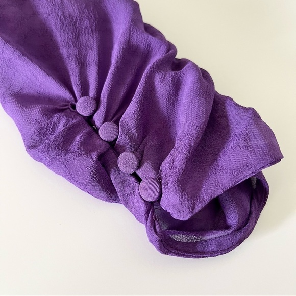 Zara Purple Jacquard Pleated Puff Sleeve Midi Dress Size S - Picture 11 of 16